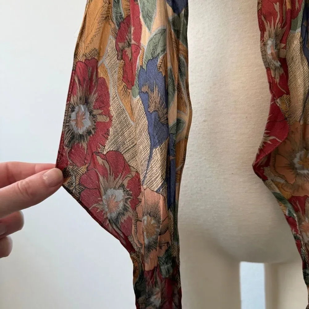 Liz Claiborne Silk Lightweight Multicolor Floral Flower-Print Scarf for Women